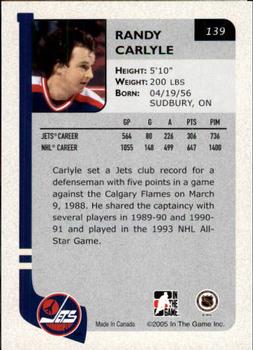 2004-05 In The Game Franchises Canadian #139 Randy Carlyle Back