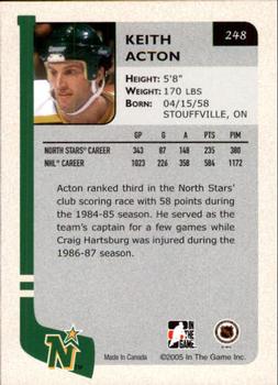 2004-05 In The Game Franchises US West #248 Keith Acton Back