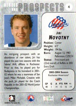 2004-05 In The Game Heroes and Prospects #4 Jiri Novotny Back