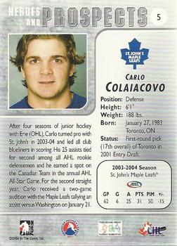 2004-05 In The Game Heroes and Prospects #5 Carlo Colaiacovo Back
