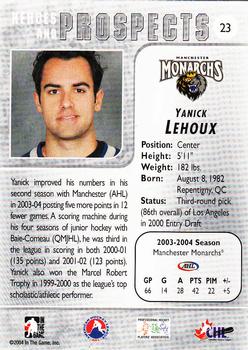 2004-05 In The Game Heroes and Prospects #23 Yanick Lehoux Back