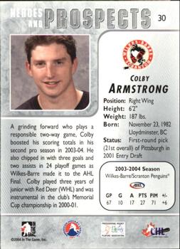 2004-05 In The Game Heroes and Prospects #30 Colby Armstrong Back