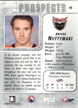2004-05 In The Game Heroes and Prospects #48 Antero Niittymaki Back