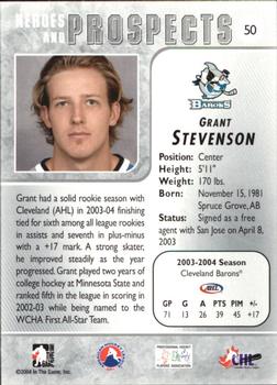 2004-05 In The Game Heroes and Prospects #50 Grant Stevenson Back