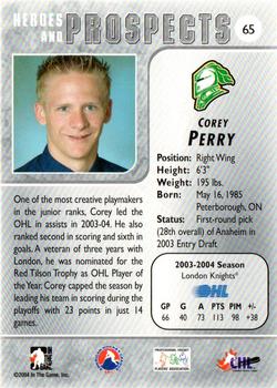 2004-05 In The Game Heroes and Prospects #65 Corey Perry Back