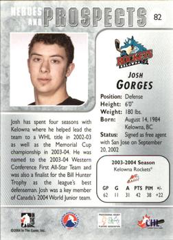 2004-05 In The Game Heroes and Prospects #82 Josh Gorges Back