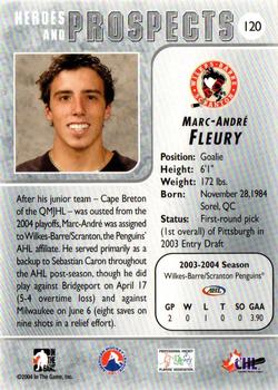2004-05 In The Game Heroes and Prospects #120 Marc-Andre Fleury Back