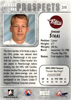 2004-05 In The Game Heroes and Prospects #215 Jordan Staal Back