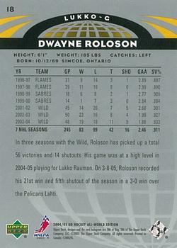 2004-05 Upper Deck All-World Edition #18 Dwayne Roloson Back