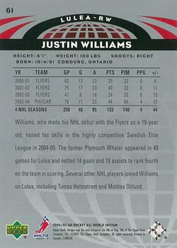 2004-05 Upper Deck All-World Edition #61 Justin Williams Back