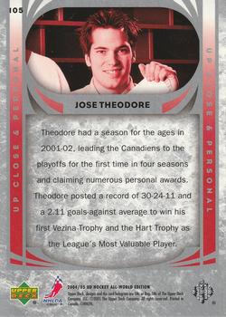 2004-05 Upper Deck All-World Edition #105 Jose Theodore Back