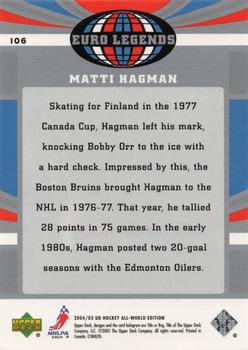 2004-05 Upper Deck All-World Edition #106 Matti Hagman Back