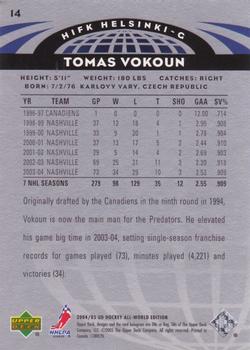 2004-05 Upper Deck All-World Edition #14 Tomas Vokoun Back