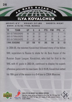 2004-05 Upper Deck All-World Edition #26 Ilya Kovalchuk Back
