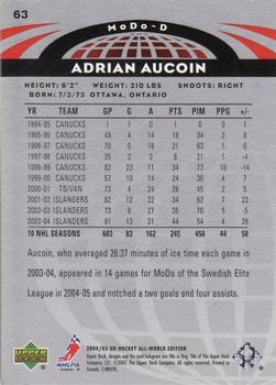 2004-05 Upper Deck All-World Edition #63 Adrian Aucoin Back