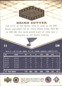 2004-05 UD Legendary Signatures #14 Brian Sutter Back