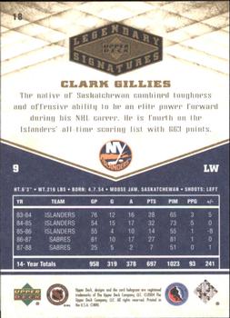 2004-05 UD Legendary Signatures #18 Clark Gillies Back
