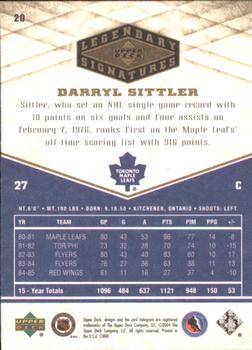 2004-05 UD Legendary Signatures #20 Darryl Sittler Back