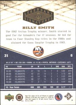 2004-05 UD Legendary Signatures #21 Billy Smith Back