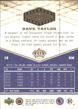 2004-05 UD Legendary Signatures #23 Dave Taylor Back