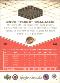 2004-05 UD Legendary Signatures #24 Tiger Williams Back