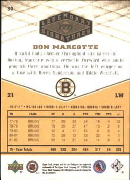 2004-05 UD Legendary Signatures #30 Don Marcotte Back