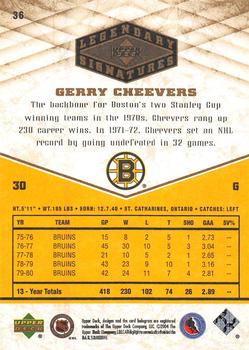 2004-05 UD Legendary Signatures #36 Gerry Cheevers Back