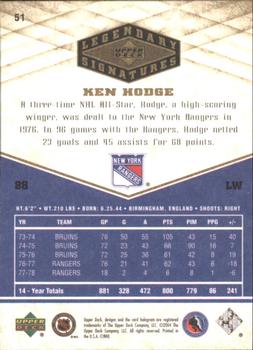 2004-05 UD Legendary Signatures #51 Ken Hodge Back