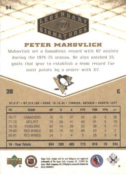 2004-05 UD Legendary Signatures #64 Pete Mahovlich Back