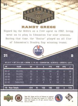 2004-05 UD Legendary Signatures #66 Randy Gregg Back