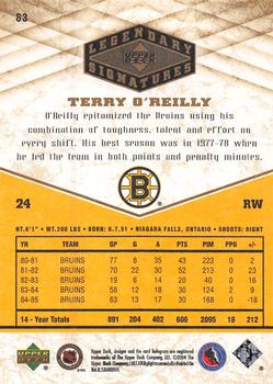 2004-05 UD Legendary Signatures #83 Terry O'Reilly Back