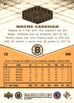 2004-05 UD Legendary Signatures #87 Wayne Cashman Back