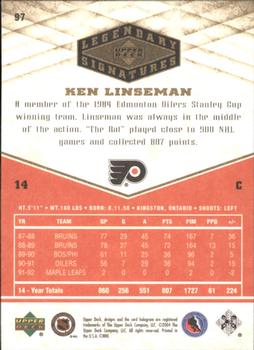 2004-05 UD Legendary Signatures #97 Ken Linseman Back