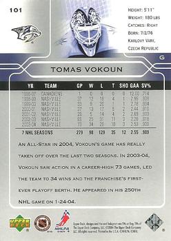 2004-05 Upper Deck #101 Tomas Vokoun Back