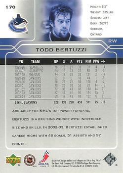 2004-05 Upper Deck #170 Todd Bertuzzi Back