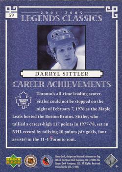 2004-05 Upper Deck Legends Classics #59 Darryl Sittler Back