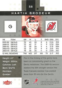 2005-06 Fleer Hot Prospects #58 Martin Brodeur Back