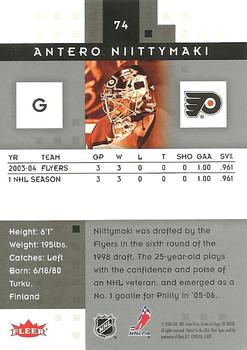 2005-06 Fleer Hot Prospects #74 Antero Niittymaki Back