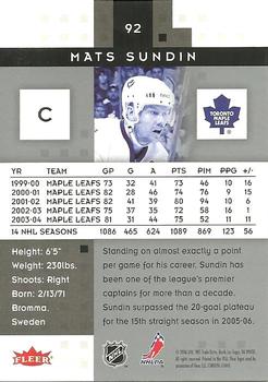 2005-06 Fleer Hot Prospects #92 Mats Sundin Back