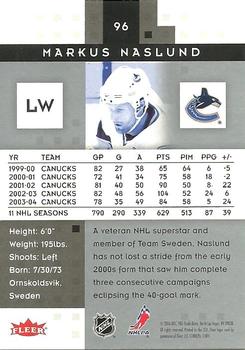 2005-06 Fleer Hot Prospects #96 Markus Naslund Back