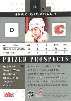 2005-06 Fleer Hot Prospects #111 Mark Giordano Back