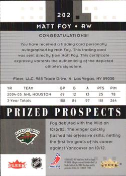 2005-06 Fleer Hot Prospects #202 Matt Foy Back
