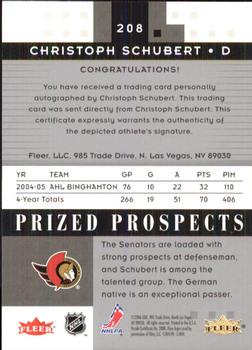 2005-06 Fleer Hot Prospects #208 Christoph Schubert Back