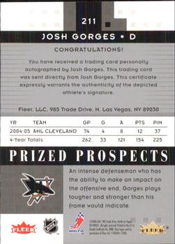 2005-06 Fleer Hot Prospects #211 Josh Gorges Back