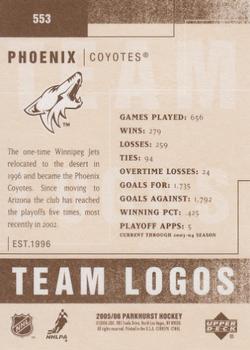 2005-06 Parkhurst #553 Phoenix Coyotes Back