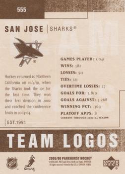 2005-06 Parkhurst #555 San Jose Sharks Back