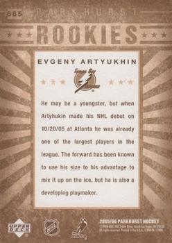 2005-06 Parkhurst #665 Evgeny Artyukhin Back