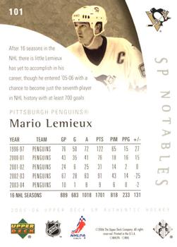 2005-06 SP Authentic #101 Mario Lemieux Back