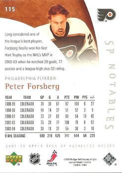 2005-06 SP Authentic #115 Peter Forsberg Back