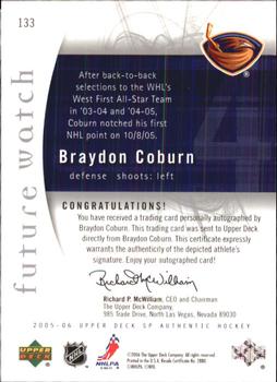 2005-06 SP Authentic #133 Braydon Coburn Back